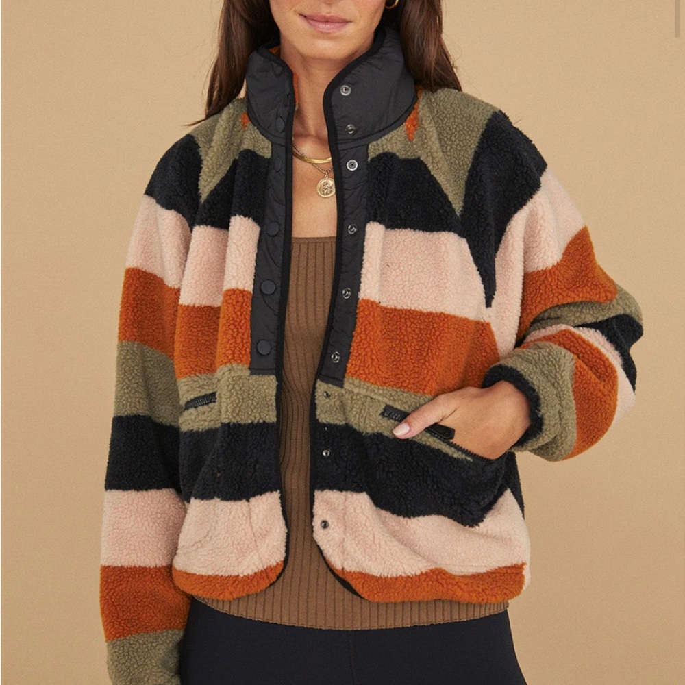 Free People Women's Rocky Ridge - Striped Printed Fleece Jacket Size Medium